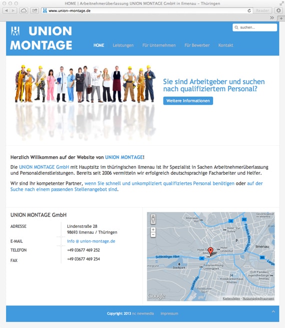Screenshot der neuen Website von UNION MONTAGE GmbH